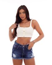 Shorts Jeans Feminino Boyfriend com Barra Desfiada 21628 Escura Rasgada