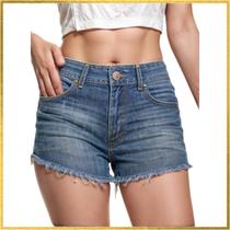 Shorts Jeans Feminino Boyfriend com Elastano Barra desfiada Brilho