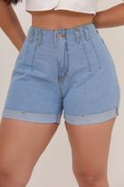 Shorts Jeans Feminino Cintura Alta 100 Algodão Sem Cós Lavagem Clara