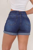 Shorts Jeans Feminino Cintura Alta 100 Algodão Sem Cós Lavagem Escura