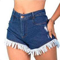 Shorts Jeans Feminino Cintura Alta Barra Desfiada Destroyed