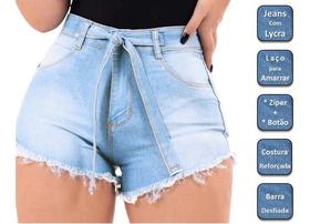 Shorts Jeans Feminino Cintura Alta Barra Desfiada Dobrada