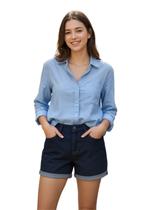 Shorts Jeans Feminino Cintura Alta Com Barra Virada Shorts Jeans Feminino Cintura Alta Com Barra Virada