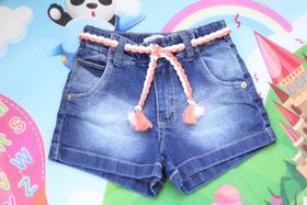 shorts jeans feminino com cordao tamanho 10 ao 16 - AQUARELA JEANS