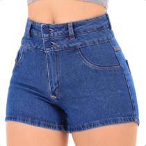 Shorts Jeans Feminino Com Elastano Cintura Alta