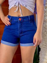 Shorts Jeans Feminino Com Lycra Lavagem Escura Cintura Alta