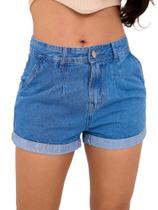 Shorts Jeans Feminino Com Pregas Claro Tradicional.