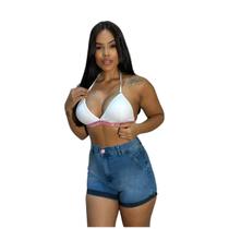 Shorts Jeans Feminino Curto Bordado elastano top Moda Verão