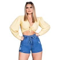Shorts jeans feminino modelo mom cintura alta - Ninas Boutique