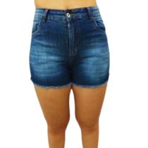 Shorts Jeans Feminino Riu Kiu Hot Paint Faixa Lateral Cintura Alta Azul 1355