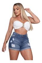 Shorts Jeans Feminino Slim Cintura Alta C/ Rasgos 955841