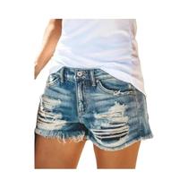 Shorts Jeans Femininos De Cintura Alta Rasgados Estilo Skinny Para O Verão Casual Vintage Retrô