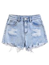 Shorts jeans Feuoive Ripped de cintura alta para meninas azuis 12G Shorts jeans Feuoive Ripped de cintura alta para meninas azuis 12G