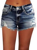 Shorts jeans Flamingals, rasgados, elásticos para mulheres, azul royal L