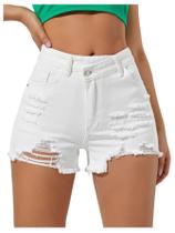 Shorts jeans Floerns de cintura alta, rasgados, brancos Y2k, para mulheres Shorts jeans Floerns de cintura alta, rasgados, brancos Y2k, para mulheres