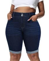 Shorts jeans Gocolloa femininos plus size, cintura alta, 26 W, azul escuro