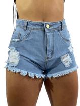 Shorts Jeans Hot Feminino Cintura Alta Desfiado C37
