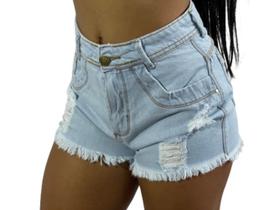 Shorts Jeans Hot Feminino Cintura Alta Desfiado C37
