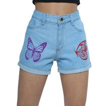 Shorts Jeans Infantil Feminino Estampa de Borboletas Linha Juvenil Premium