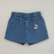 Shorts Jeans Infantil Menina Infanti Detalhe Coração Verão Moda Kids 86586