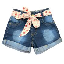 Shorts Jeans Infantojuvenil Feminino com Cinto Decorativo