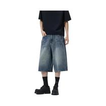 Shorts Jeans Masculinos De Verão Pretos E Cinza Com Corte Reto E Perna Larga Estilo Y2K Hip Hop Shorts Jeans Masculinos De Verão Pretos E Cinza Com Corte Reto E Perna Larga Estilo Y2K Hip Hop