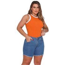 Shorts jeans meia coxa lycra cintura media alta