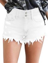 Shorts jeans MODARANI brancos desfiados para mulheres tamanho S