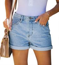 Shorts jeans Onlypuff para mulheres, azul claro envelhecido Shorts jeans Onlypuff para mulheres, azul claro envelhecido