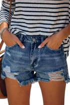 Shorts jeans Onlypuff Summer para mulheres, azul marinho, cintura média