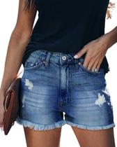 Shorts jeans Onlypuff Summer para mulheres, azul marinho, cintura média