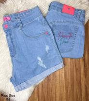 Shorts Jeans Plus Size com Bordado com Lycra Pimenta Doce Original