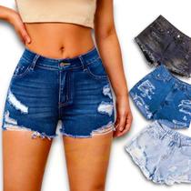 Shorts Jeans Rasgado Feminino Casual Elastano Slim 488