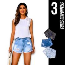 Shorts Jeans Rasgado Feminino Casual Elastano Slim 488