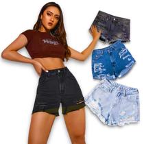 Shorts Jeans Rasgado Feminino Casual Slim Elastano 489