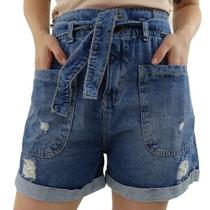 Shorts Jeans Rzk Com Cinto E Bolsos Frontais - 11540