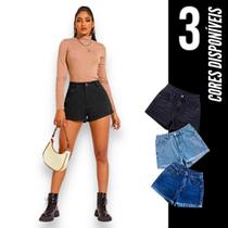 Shorts JEANS Slim Feminino Casual Elastano Cintura Alta 419