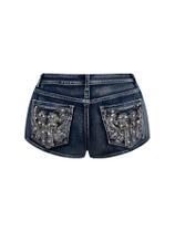 Shorts jeans SOLY HUX Y2k Sparkly Skinny azul escuro para mulheres