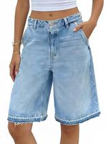Shorts jeans Tankaneo Baggy Bermuda de cintura alta para mulheres
