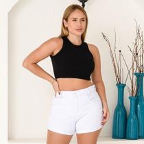 Shorts Jeans Versátil Feminino Branco Premium de Bolso Forro