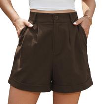 Shorts Jouica femininos de verão, cintura alta, linho, 01 marrom, GG Shorts Jouica femininos de verão, cintura alta, linho, 01 marrom, GG