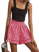 Shorts Livtany femininos com estampa de guingão e cintura elástica xadrez