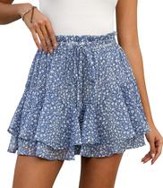 Shorts LOMMOJ, saias casuais de chiffon de verão, com babados, azul, M, mulheres Shorts LOMMOJ, saias casuais de chiffon de verão, com babados, azul, M, mulheres