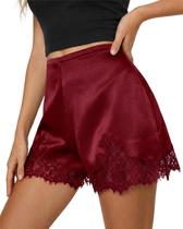Shorts Lounge Cicy Bell Satin Silk Lace para mulheres, vinho tinto Shorts Lounge Cicy Bell Satin Silk Lace para mulheres, vinho tinto