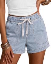 Shorts Luvamia Jeans Azul Stretch Cintura Alta Tamanho Grande