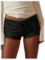 Shorts MakeMechic Listrados Micro Mini Low Rise Knit Pretos Shorts MakeMechic Listrados Micro Mini Low Rise Knit Pretos