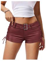 Shorts MakeMechic PU Leather Micro Lace Up Ruched Y2K Burgundy Shorts MakeMechic PU Leather Micro Lace Up Ruched Y2K Burgundy