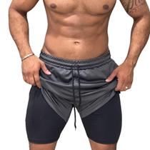 Shorts Masculino 2 em 1 Com proteção Uv+20 sport corrida musculação bermuda para treinar