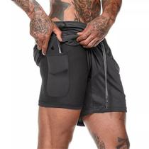 Shorts Masculino 2 em 1 com Segunda Pele Compressão Bermuda Esporte Academia Corrida - Gym Power