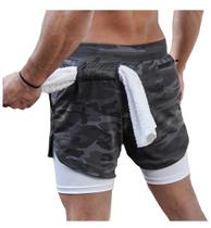 Shorts Masculino 2 em 1 com Segunda Pele Compressão Bermuda Esporte Academia Corrida